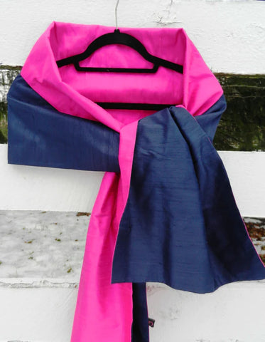 Sloane Silk Wrap | Navy/Pink
