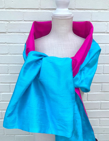 Sloane Silk Wrap | Fuschia/Turquoise