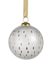 Frosted with Etched in Gold Glass Ball Ornament