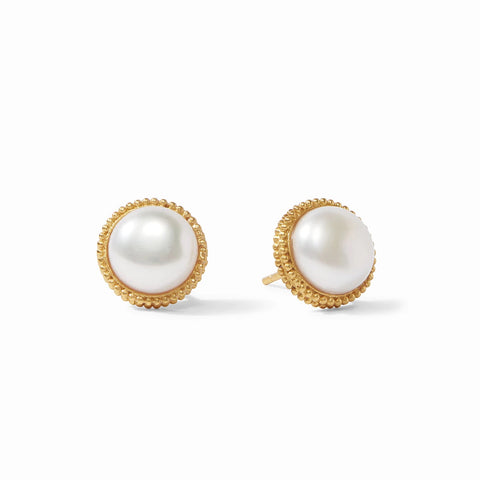 Fleur-de-Lis Stud Gold Pearl Earrings